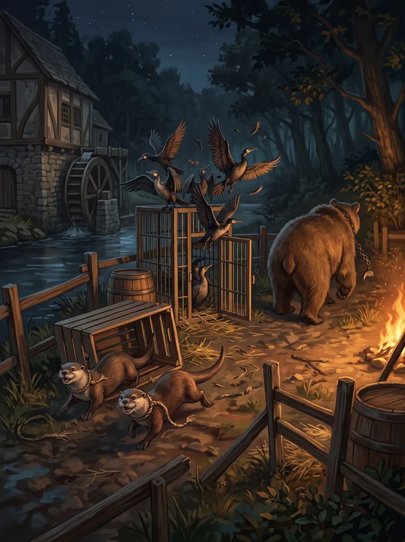 Freed Paddock Animals (two river otters, nine cormorants, a brown bear)